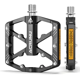 ACRUNU Spares Road / MTB Bike Pedals - Aluminum Alloy Bicycle Pedals - Sealed Bearing Mountain Bike Pedal with Reflector Removable Anti-Skid Nails-CNC Machined (Black)