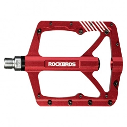 ROCK BROS Mountain Bike Pedal ROCK BROS Bike Pedals Wide Platform Mountain Bicycle Pedals Flat Aluminum CNC Machined 3 Sealed Bearings 9 / 16" for BMX MTB Red