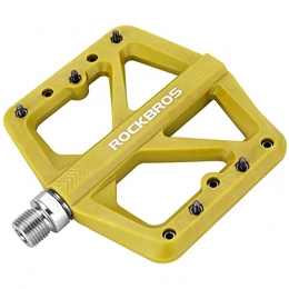 RockBros Spares Rock BROS Mountain Bike Pedals MTB Pedals Lightweight Nylon Composite Bicycle Flat Pedals 9 / 16" DU Bearing Bike Platform Pedals for BMX MTB Mountain Road Bike (Yellow)