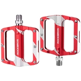 RockBros Mountain Bike Pedal ROCKBROS Bike Pedals, Aluminum Alloy MTB Pedals, 9 / 16 Inch Bicycle Flat Pedals Anti-Slip Durable Sealed Bearing Red for Mountain Road Bike