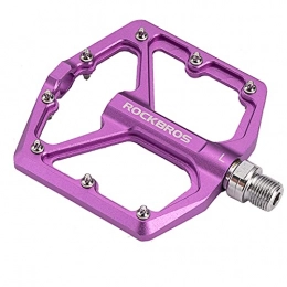 RockBros Spares ROCKBROS Bike Pedals, Aluminum Mountain Bike Pedals, 9 / 16 Inch Bicycle Pedals Anti-Slip Durable Sealed Bearing Purple for MTB Road Bike