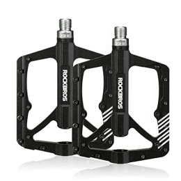RockBros Spares ROCKBROS Bike Pedals Bicycle Road Cycling Pedals Aluminum Alloy Flat Platform Mountain Bike Cr-Mo Machined 3 Sealed Bearings Large Surface 9 / 16" (Black 1)