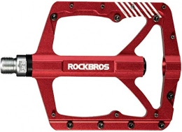 RockBros Mountain Bike Pedal ROCKBROS Bike Pedals Bicycle Road Cycling Pedals Aluminum Alloy Flat Platform Mountain Bike Cr-Mo Machined 3 Sealed Bearings Large Surface 9 / 16" (Red 1)