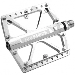 RockBros Mountain Bike Pedal ROCKBROS Bike Pedals Platform Mountain Bicycle Road Cycling BMX MTB Pedals Aluminum Alloy Cr-Mo Machined 3 Sealed Bearing Pedals 9 / 16" Silver