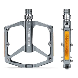 RockBros Mountain Bike Pedal ROCKBROS Pedals Bicycle Pedals with Reflectors, Flat Bike Pedals Made of Aluminum Alloy, Anti-Slip, Ultra-Light 9 / 16 Inch Bicycle Pedals for MTB, Road Bike, BMX, E-Bike
