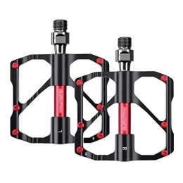 Rwlre Bicycle Pedals, Mountain Bike Pedals Bicycle Pedal Super Light Non-Slip Wide Platform Pedal 9/16 Universal Reflective Plate Parts Accessories (Color : Black-Red(2 Pair))
