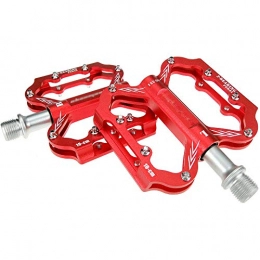 S&D Mountain Bike Pedal SD Ultra-Light Pedal for Bicycle, Durable CNC Aluminum Mountain Bike Pedal 3 Palin Bearings, 9 / 16 Inch Thread 16 Non-Slip Nail, Road Bike BMX Pedal, Red