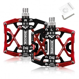 SGODDE Spares SGODDE Mountain Bike Pedals Bicycle Pedal, Bike Pedal Bicycle Platform Flat Pedals Cycling Sealed Bearing Aluminum Alloy Pedal for Road Mountain BMX MTB 9 / 16'' Black & Red