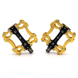 SPLLEADER Spares SPLLEADER 3 Bearings Mountain Bike Pedals Platform Bicycle Flat Alloy Pedals 9 / 16" Pedals Non-Slip Alloy Flat Pedals (Color : HM Gold Black)