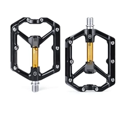 ANASRI Mountain Bike Pedal TTRS store Fit For CX930 Road Mountain Bike Bicycle Cycling Wide Flat Pedal Aluminium Alloy 3 Sealed Bearings Removable Antiskid Cleats (Color : Black Golden)
