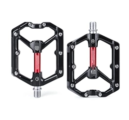 ANASRI Mountain Bike Pedal TTRS store Fit For CX930 Road Mountain Bike Bicycle Cycling Wide Flat Pedal Aluminium Alloy 3 Sealed Bearings Removable Antiskid Cleats (Color : Black Red)