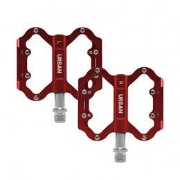 Urban Cycling Apparel Spares Urban Cycling Apparel Lightweight Flat Platform MTB Pedals with 16 Non-Slip Hex Pins for Grip (Red)