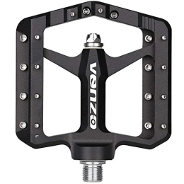 Venzo Spares Venzo Flat Mountain BMX MTB CNC Bike Sealed Oversized Bearing Pedals - Large Bicycle Platform -98mm x 98mm- 15mm Thickness - Pedals 9 / 16" with Anti-Skid Anti-Slip Nail - Downhill
