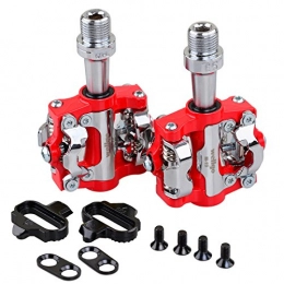  Mountain Bike Pedal Wellgo Dual Sided SPD Clipless Pedals Mountain Bike Two Sealed Bearing Shock Absorption Cycling Pedal (Red)