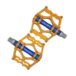 Willyn Spares Willyn Evetin 9 / 16 Inch Mountain Bike Road Bike Pedals, Ultralight Aluminium Alloy Platform MTB Pedals, Non-Slip Trekking Pedals Bicycle Pedals 40, Dark gold with blue