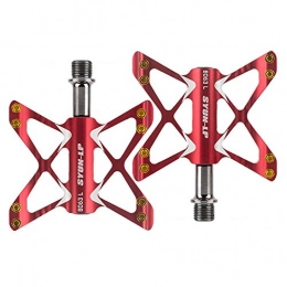 WUYEA Mountain Bike Pedal WUYEA 1 Pair Bicycle Pedal Lightweight Aluminum Alloy Mountain Bike Pedal 3 Palin Suitable For Most Cycle, Red