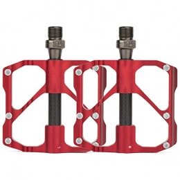 XULONG Spares XULONG, Mtb Bike Pedals, Aluminum Alloy Carbon Fiber Material, 3 Sealed Bearings, 9 / 16 Inch, Anti-Slip Wide Platform-A Pair, Red