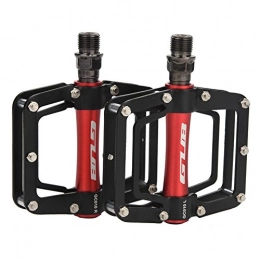 Yolispa 1 Pair Aluminum Alloy Flat Cycling Pedals for Mountain Bikes Parts (Black + Red)