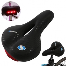 Manco Luella Mountain Bike Seat 3 Mode LED Tail Light Bike Seat, Dual Shock Absorbing Bicycle Saddle Ball Ergonomics Comfortable Relief Suspension Mountain Memory Foam Padded Breathable Waterproof Breathable Safety Fit Most bike