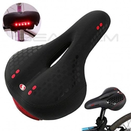 seaNpem Mountain Bike Seat 3 Mode LED Taillight Waterproof Mountain Bike Saddle Seat Cover, Comfy Mountain Cycling Seat Cushion Padded, Central Relief Zone Ergonomics Design Fit for Hybrid Stationary Exercise Bicycle (Red, B)