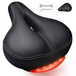 ANVAVA Spares ANVAVA Bike Saddle with Taillight for Men Women, Most Comfortable Memory Foam Waterproof Padded Leather Wide Bicycle Seat Cushion, Soft Breathable Shock Absorbing, Fit Most Bikes