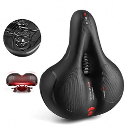 Comfortable Bike Seat with Taillight MTB Bike Saddle Cushion Waterproof Leather Memory Foam Cushion Universal Bicycle Seat Cushion Fit Most Bikes, Dual Spring Suspension,Red