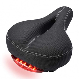 COSYROOMY Comfortable men women bike saddle, Memory Cotton Filled Leather Wide bike Seat,Tail Lights(2 backup battery),Waterproof,Non-slip,soft Breathable Double Spring Design Suitable for Most Bike