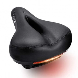 Dripex Gel Bike Seat Bicycle Saddle - Comfort Cycle Saddle Wide Cushion Pad Waterproof for Women Men - Fits MTB Mountain Bike/Road Bike/Spinning Exercise Bikes (Black with taillight)