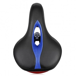 DSMGLSBB Spares DSMGLSBB Bike Saddle, Memory Foam Padded Leather Wide Bicycle Saddle Cushion, Anti-Slip Waterproof Cycling Seat with Tail Light, Fit Most Bikes, Blue