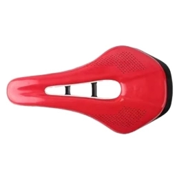 Generic Spares Hollow Breathable Bicycle Saddle Comfort Road Mountain Bike Seat Cycling Saddle Cushion Bike Leather Saddle red
