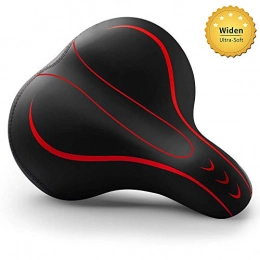 HWENK Oversized Comfortable Bike Seat,Universal Replacement Bicycle Saddle,Waterproof Leather Bicycle Seat with Extra Padded Memory Foam,Bicycle Seat for Men/Women,Red