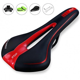 IPSXP Spares IPSXP Most Comfortable Bike Seat, Mens Padded Bicycle Saddle with Soft Cushion - Improves Comfort for Mountain Bike, Hybrid and Stationary Exercise Bike (Black / Red)