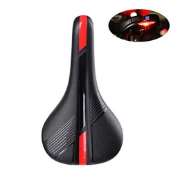 KuaiKeSport Mountain Bike Saddle Comfortable Men Women,Bike Seat Cover with Taillight,Memory Foam Padded Leather Wide Bike Seat Cushion,Road Bike Saddle Soft Breathable Fit Most Bikes,Red