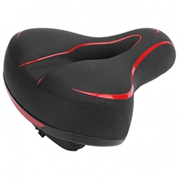 KUIDAMOS Mountain Bike Seat KUIDAMOS Water-repellent Leather Bike Saddle, Leather Black Red Hollow Mountain Bike Saddle Cover with Highly Reflective Sticker for Riding Without Pain