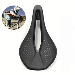 LKIHAH Bike Saddle,Professional Mountain Bike Gel Saddle,Carbon Fiber + Leather,Breathable MTB Bicycle Cushion with Central Relief Zone And Ergonomics Design,Fit for Road Bike,Black