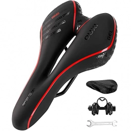 OUXI Spares OUXI Bicycle Saddle, Gel Bicycle Saddle Hollow Ergonomic Bicycle Seat Comfortable Breathable Shock Absorbing for MTB Mountain Bike Saddles Road Bike Women Men with Waterproof Saddle Cover Red