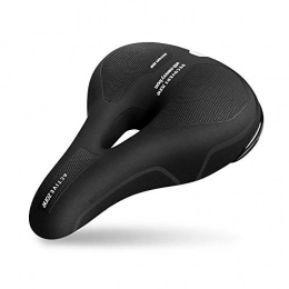 QAL Spares QAL Bicycle Saddle, Outdoor PU Leather Black 255X185MM Mountain Bike Big Butt Comfortable Thickened Memory Foam Cushion, Black-255X185MM
