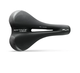 selle ITALIA Mountain Bike Seat Sportourer by Selle Italia - FLX Gel Flow, City Bike Saddle, Soft Gel, With Reflective Technology for Poor Visibility - Black, L2