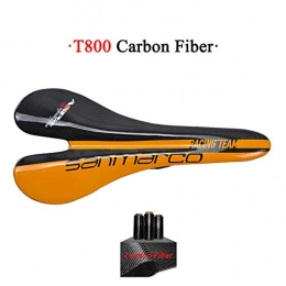 T&SHY Spares T&SHY Bicycle Carbon Fiber Saddle, Ultra Light T800 Full Carbon Opening Cushion 3K Glossy Carbon Bow Breathable Saddle Road Bike Mountain Bike Parts, Orange