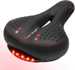West Biking Spares West Biking Bike Seat with Tail Light, Most Comfortable Bicycle Saddle, Wide Soft Gel Cycle Seat Cushion for Road Mountain Bike, Exercise Bikes, Spinning Bike, Hybrid Bike