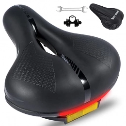 XI QI Spares XIQI Bike Seat, Bicycle Saddle Comfortable Waterproof Soft Wide Bike Gel Saddles, Breathable Mountain Bike Seat with Reflective Strip, Soft Cushion Memory Foam for MTB, Spinning Bikes