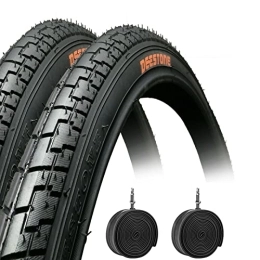 ECOVELO Mountain Bike Tyres 2 BLACK COVERS 26 X 1.75 (44-559) + ROAD PNEUMATIC AIR CHAMBERS FOR MTB MOUNTAIN BIKE SLICK