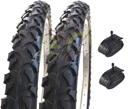 ECOVELO Mountain Bike Tyres 2 COVERS 24 x 1.95 (54-507) + AMERICA VALVE ROOMS | Black Tire MTB Bicycle Mountain Bike Woman