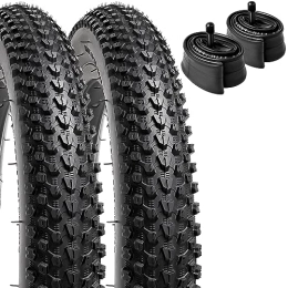 YunSCM Mountain Bike Tyres 2 Pack 18" Bike Tyres 18 x 1.95 / 50-355 / Plus 2 Pack Mountain Bike Tubes 18x1.75 / 2.125 AV 32mm Valve Compatible with 18x1.95 MTB Bike Tyres (Black)