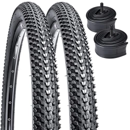 YunSCM Spares 2 Pack 24" Mountain Bike Tyres 24 x 1.95 / 50-507 Plus 2 Pack 24" Bike Tubes 24x1.75 / 2.125 AV33mm Valve Compatible with 24x1.95 Mountain Bike Tyres and Tubes (Black)