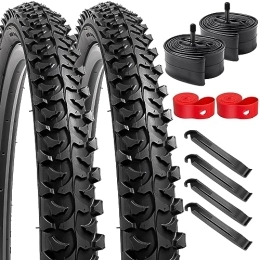 YunSCM Spares 2 Pack 24" Mountain Bike Tyres 24" x 1.95" (50-507) Plus 2 Pack 24" Bike Tubes Compatible with 24x1.95 Bike Tyre and Tubes (P1016-Black)