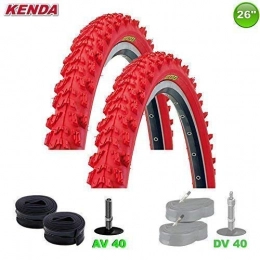 Kenda Mountain Bike Tyres 2 x Kenda MTB Bicycle Tyres Ceiling + 2 Hoses AV - 26 x 1.95 - 50-559 (Red)