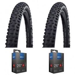 Schwalbe / RUD Mountain Bike Tyres 2 x Schwalbe TOUGH TOM 26 x 2.25 Mountain Bike Tyre & 2 x Schwalbe Inner Tubes With Presta Valves