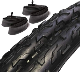 ASC Mountain Bike Tyres ASC 2x Bicycle Bike Tyres & Tubes (Schrader Valve) - 20 x 1.95 Tyres - Off Road Tread For Kids Mountain Bike