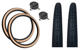 Baldwins Spares Baldwins 26 x 1.75 AMBER WALL Mountain Bike Smooth Road Tread TYRES & Schrader Valve Inner Tubes, Black with Tan / Amber Wall